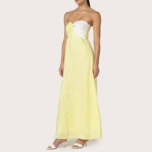 $289 NWT Lusana “Melody” Strapless Maxi Linen Dress in Lime Sz Large